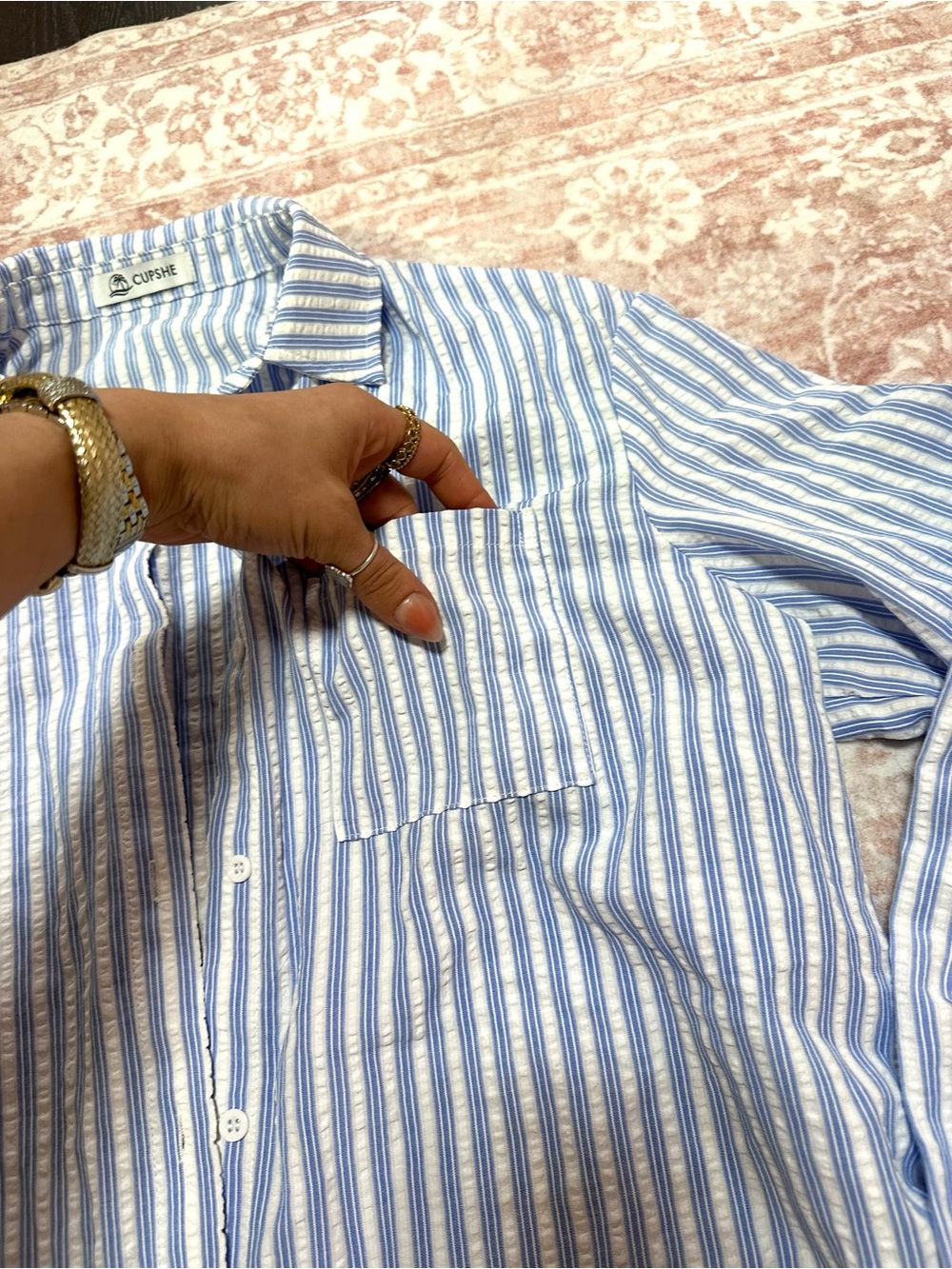 Cupshe 🩵 Striped Long Sleeve Cover Up Top - Picture 5 of 13
